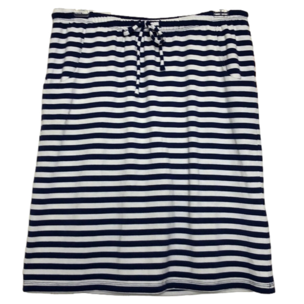 NWT - SONOMA - Navy Blue & White Striped Knit Midi Skirt w/ Pockets Size X-Small